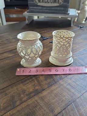 Lenox Cream Ceramic Openwork Votive Holders - Pair